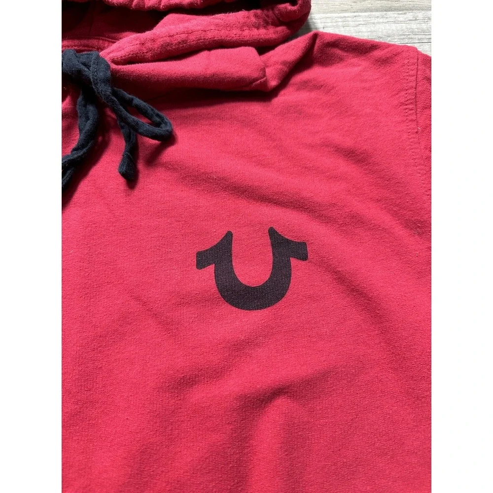 True Religion Mens‎ Size L Long Sleeve Hooded Pullover Shirt Red Lightweight